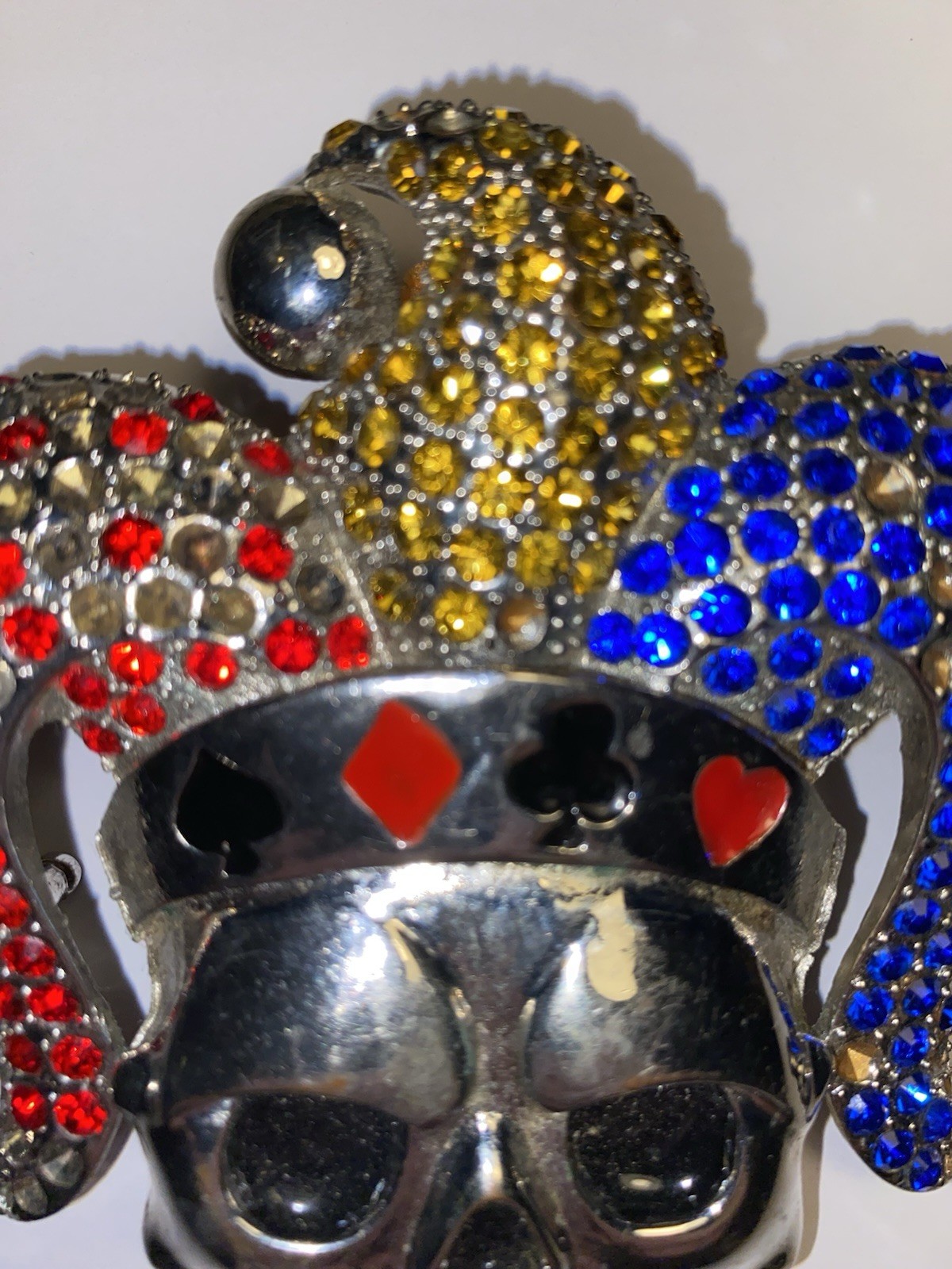 Iced Bling Skull Jester Belt Buckle Rhinestone Encrusted Jester Hat By FL&B.