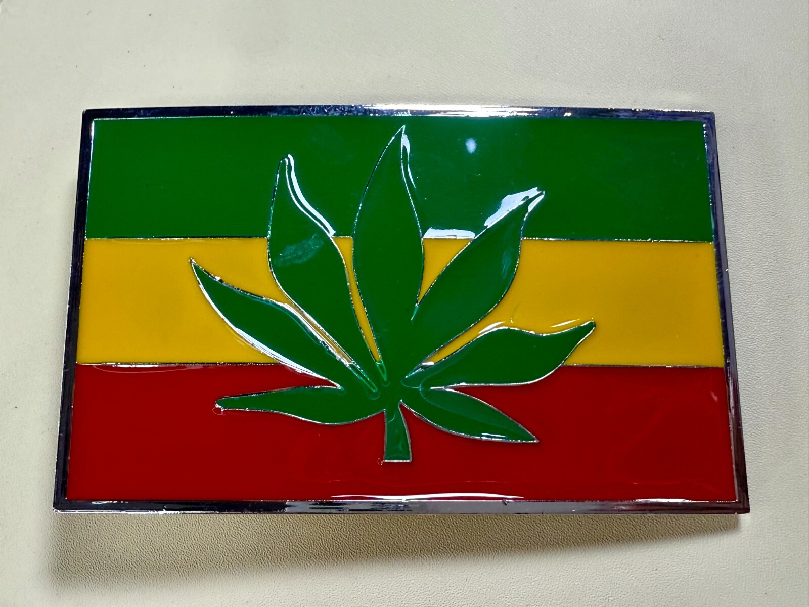 Rastafarian Flag Marijuana Cannabis Pot Leaf Weed Enameled Belt Buckle