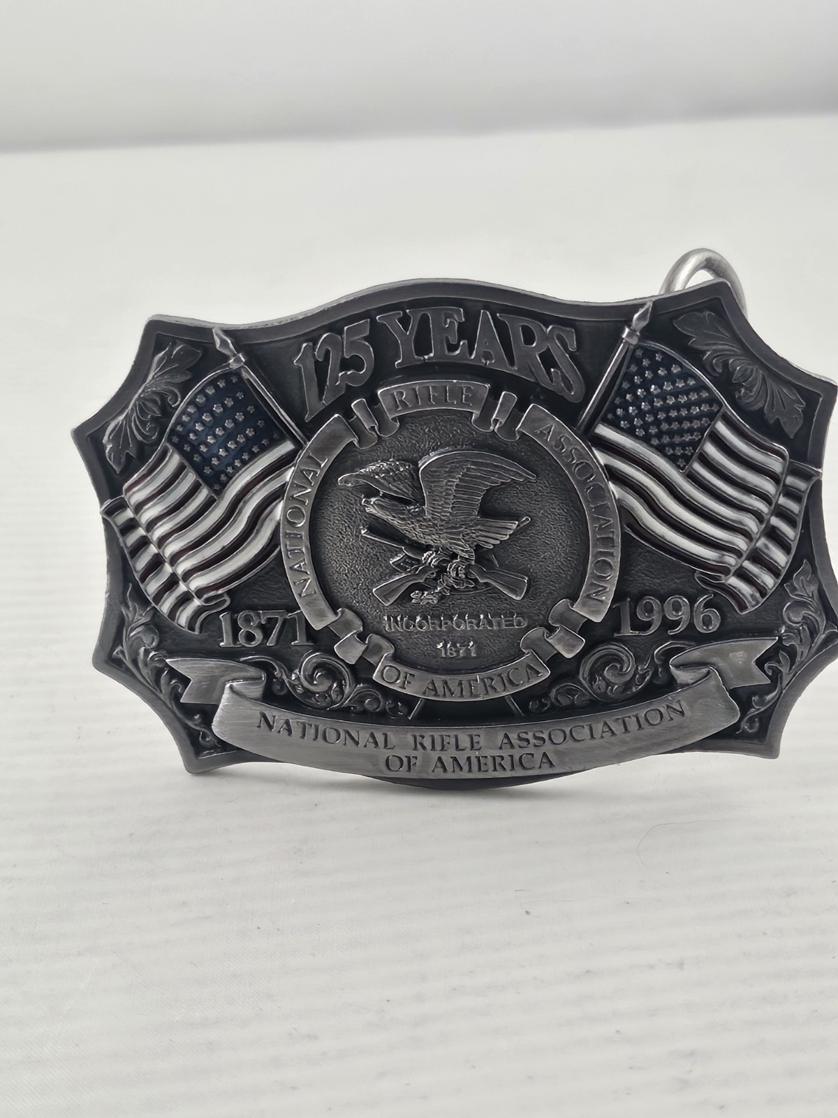 Vintage 1996 NRA National Rifle Association America 125 Years Belt Buckle Pewter