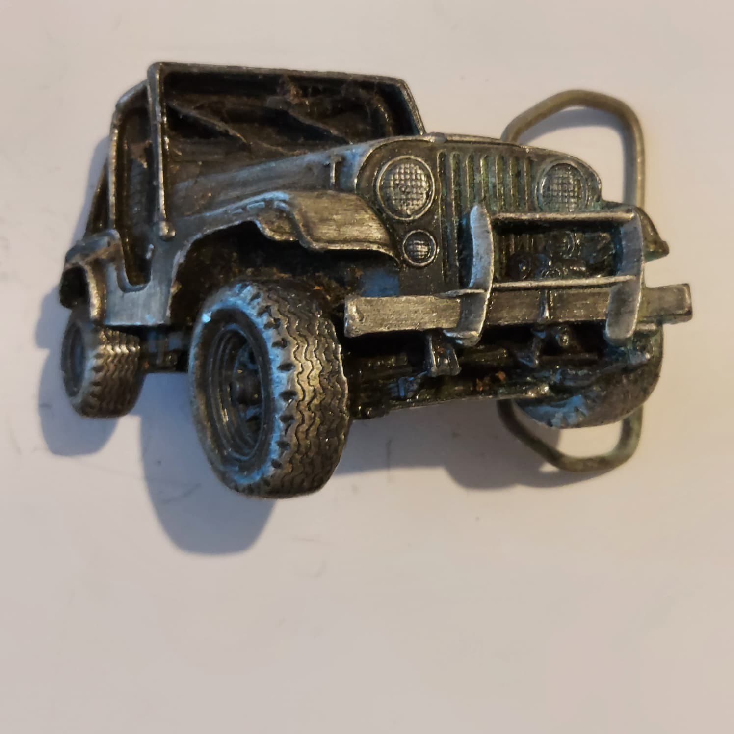 Vintage 1978 « 4×4 » 3D Pewter Jeep Bergamot Brass Works Belt Buckle # J-39