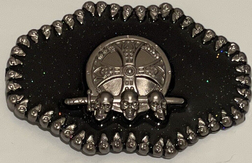 Skull Skeleton Head Metal Belt Buckle Biker Style Silver Tone Claws Cross Gothic