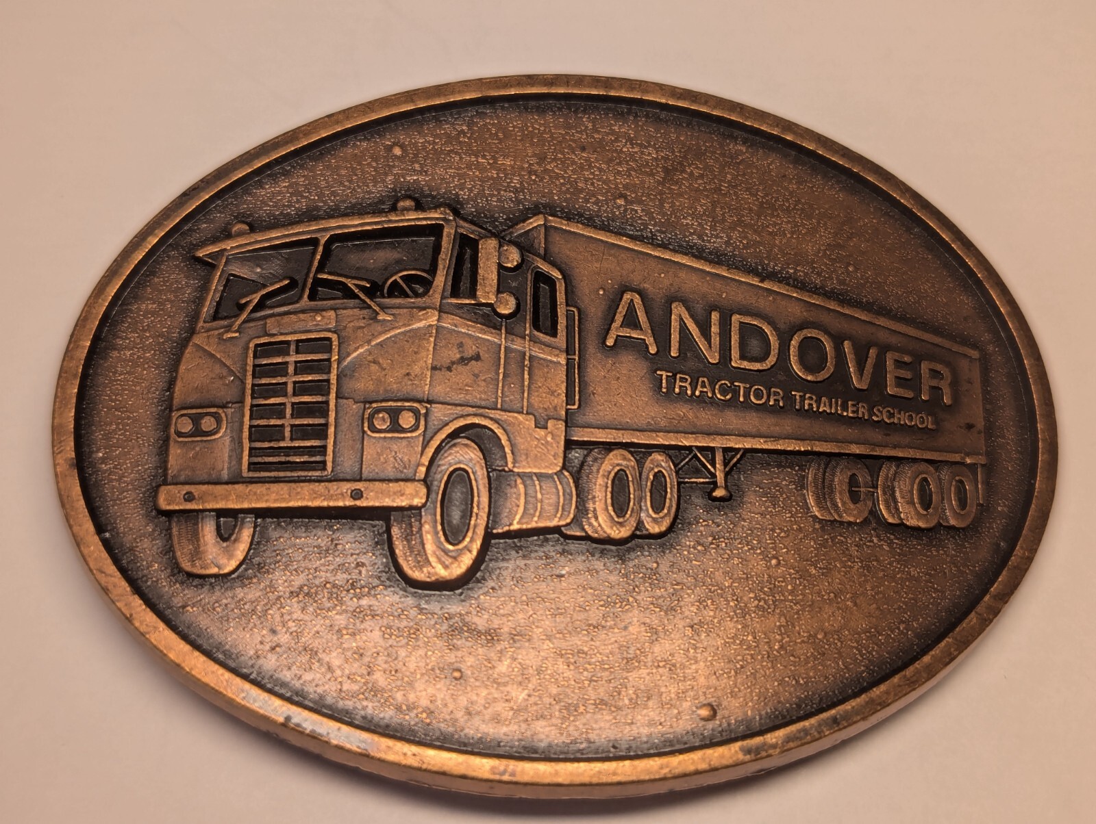 VINTAGE ANDOVER TRACTOR TRAILER SCHOOL BELT BUCKLE