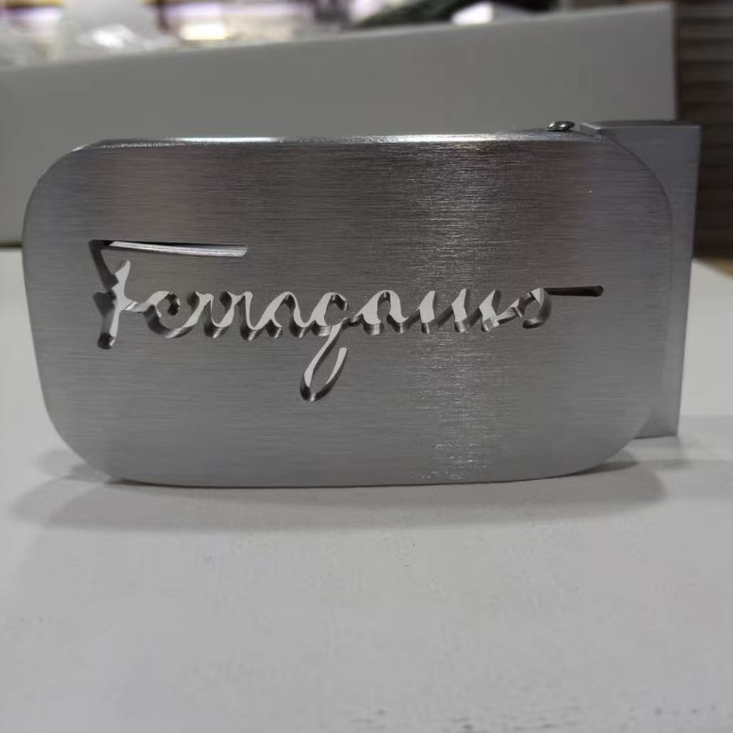 Ferragamo Silver Brushed Hollow Letter Design Belt Buckle for 35mm Leather Belt