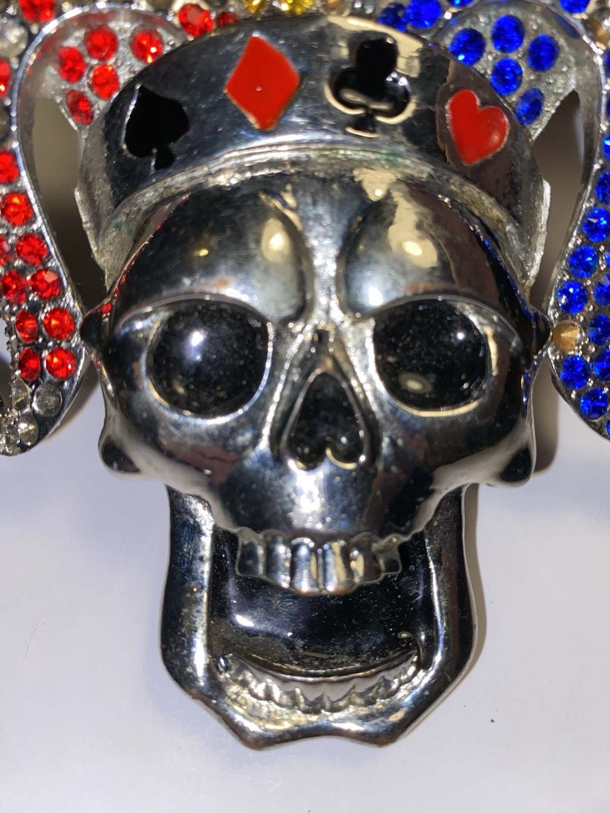 Iced Bling Skull Jester Belt Buckle Rhinestone Encrusted Jester Hat By FL&B.