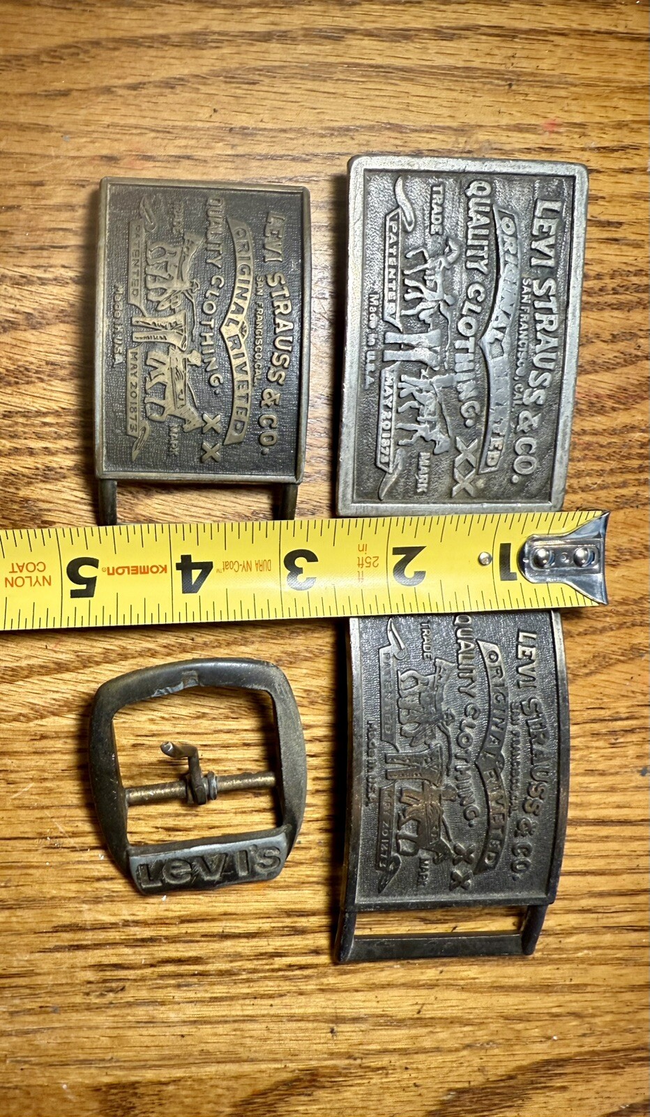 4 Vintage Belt Buckle Levi Strauss & Co Original Riveted Clothing Brass Tone USA
