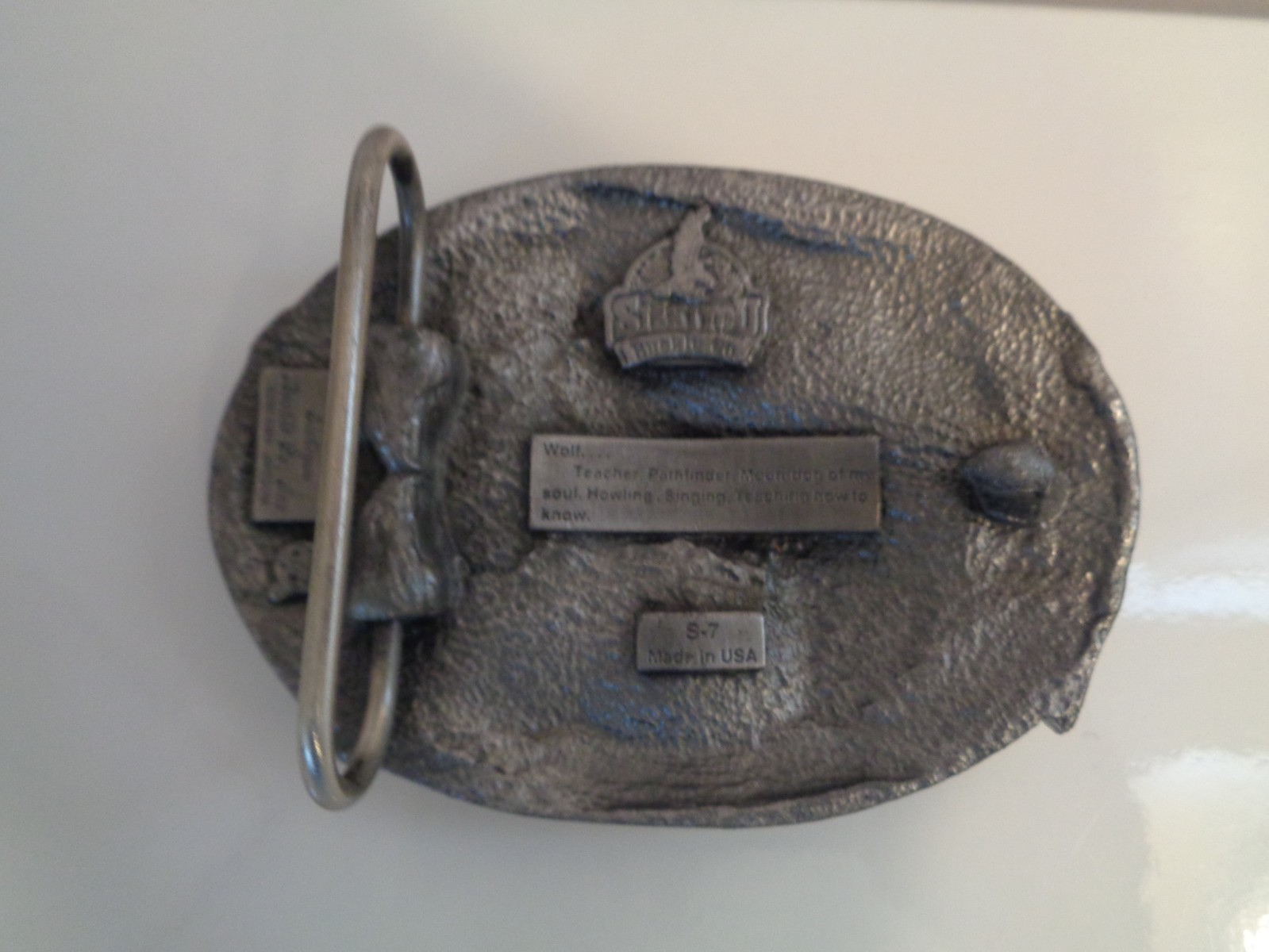 RARELY USED, VINTAGE WOLF DESIGN 3 DIMENSIONAL PEWTER BELT BUCKLE BY SISKIYOU
