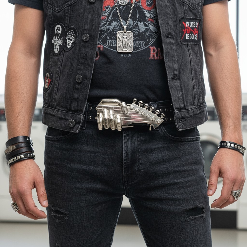 Men Silver Metal Buckle Emo Fashion Play Music Band Guitar Skulls Rock n Roll