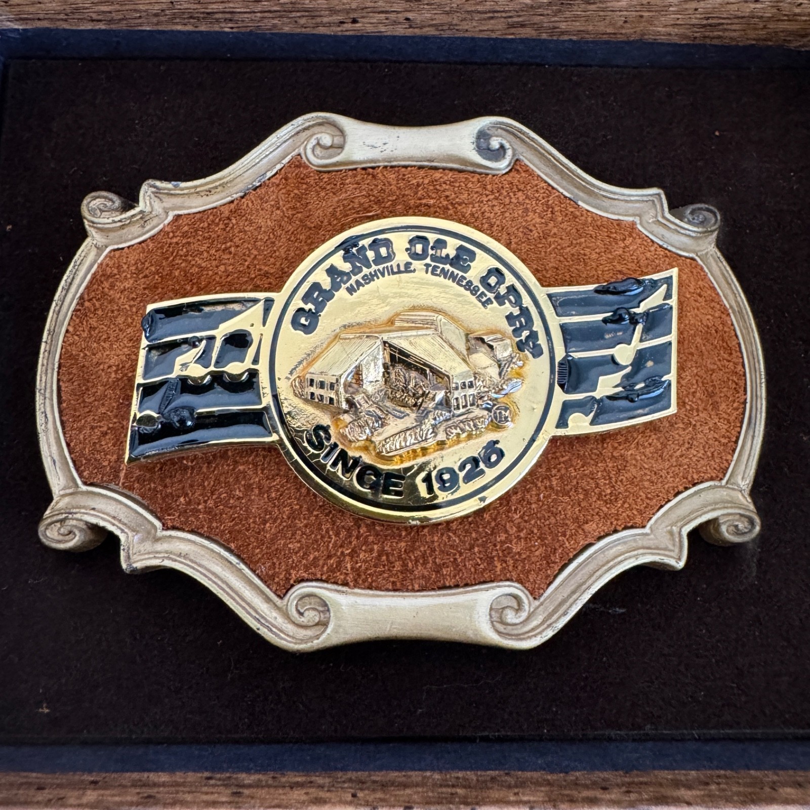 Vintage Grand Ole Opry Brass Belt Buckle Nashville Tennessee Raintree Buckles