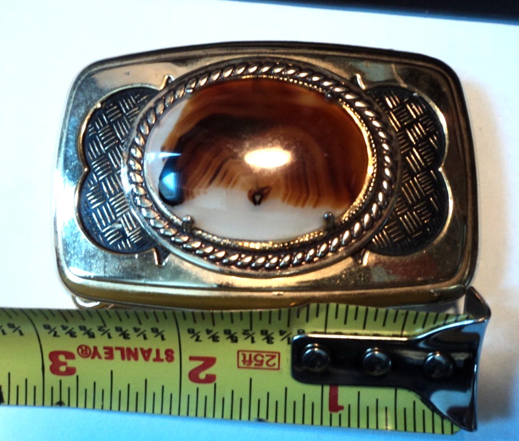 Vintage Western Cowboy Belt Buckle Polished Stone Inlay for 1.5&Prime; wide belt