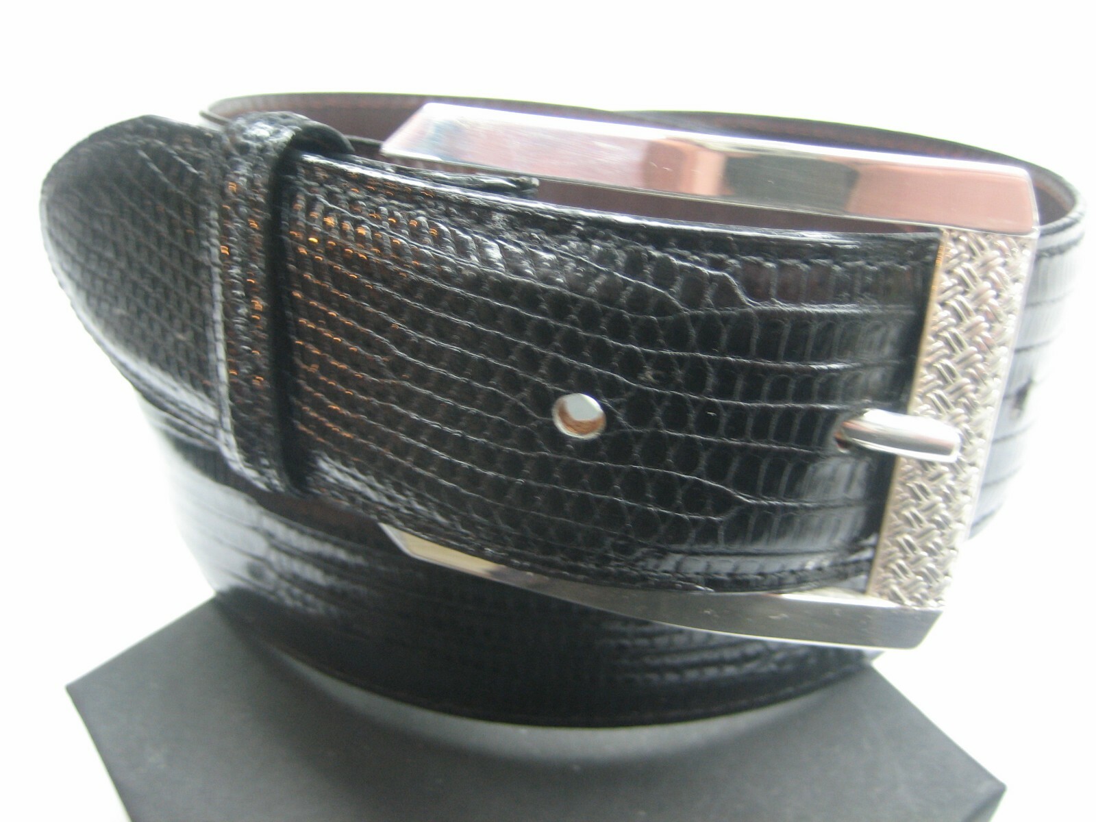 STERLING SILVER 925 BUCKLE WITH GENUINE LIZARD 1.5&Prime; BELT MADE IN U.S.A.