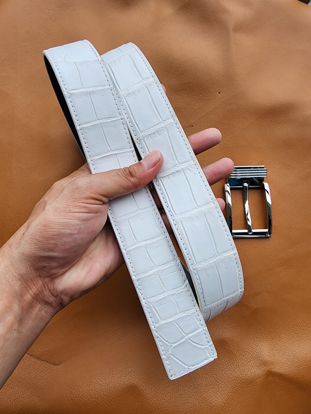 3.8CM White 100% Genuine Exotic Leather Skin Men Belt Buckle-Handmade-Customize