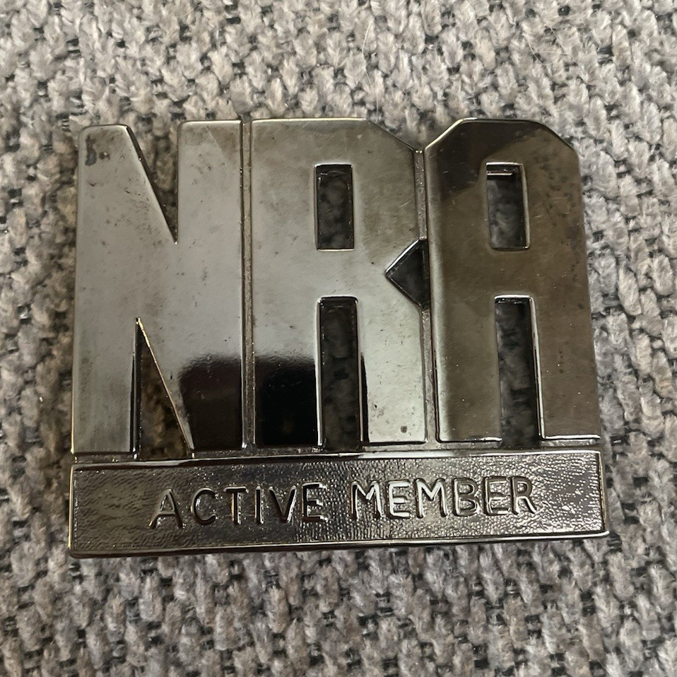 Vintage NRA Active Member Silver Metal Logo Belt Buckle Clip Style
