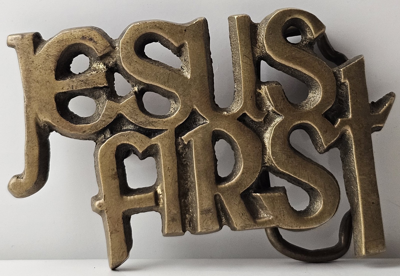 Jesus First Belt Buckle Solid Brass Vintage Taiwan Religious Belt Clamp Decor