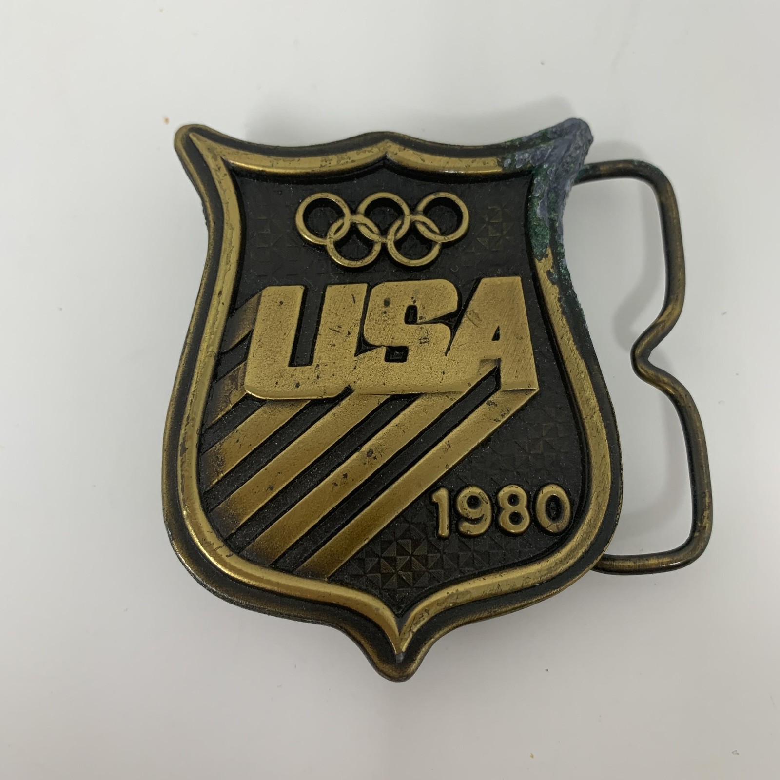 Vintage 1980 USA Olympic Brass Belt Buckle Bergamot Brass Works Collectible