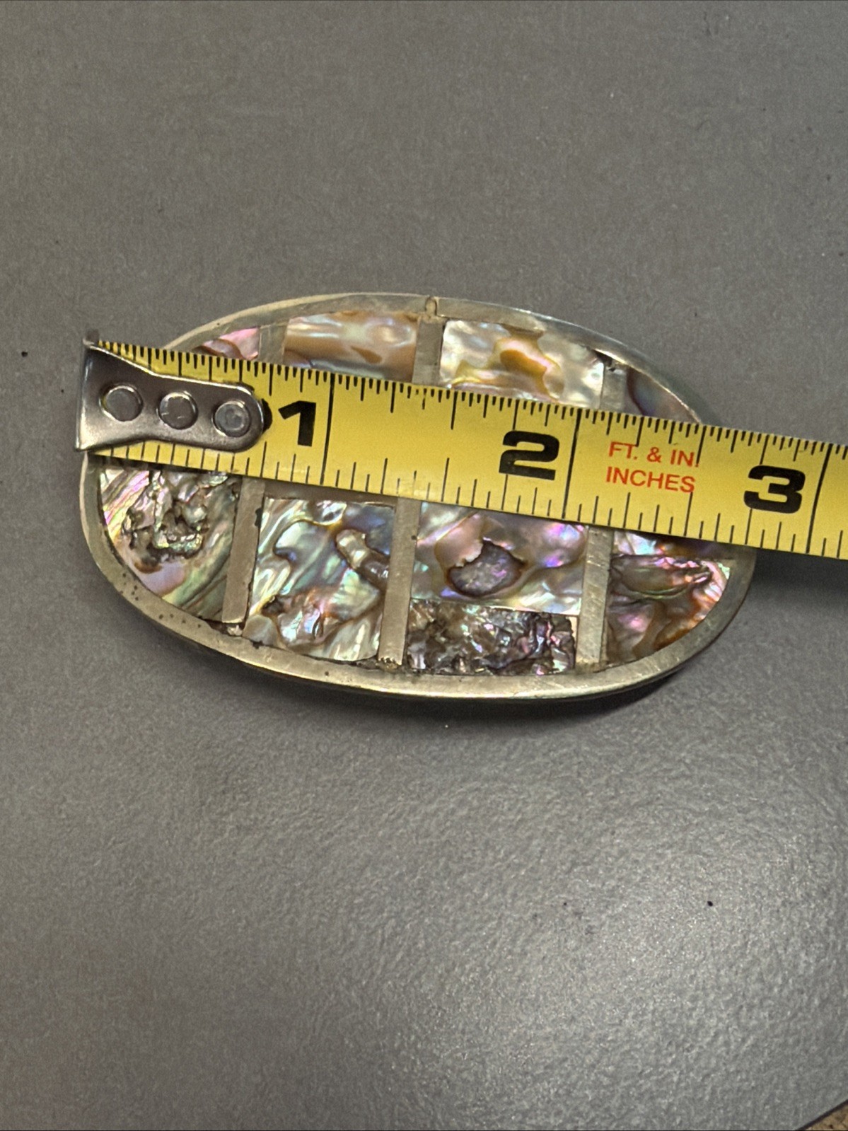 Vintage Mexican Silver Tone Abalone Inlay Belt Buckle B15