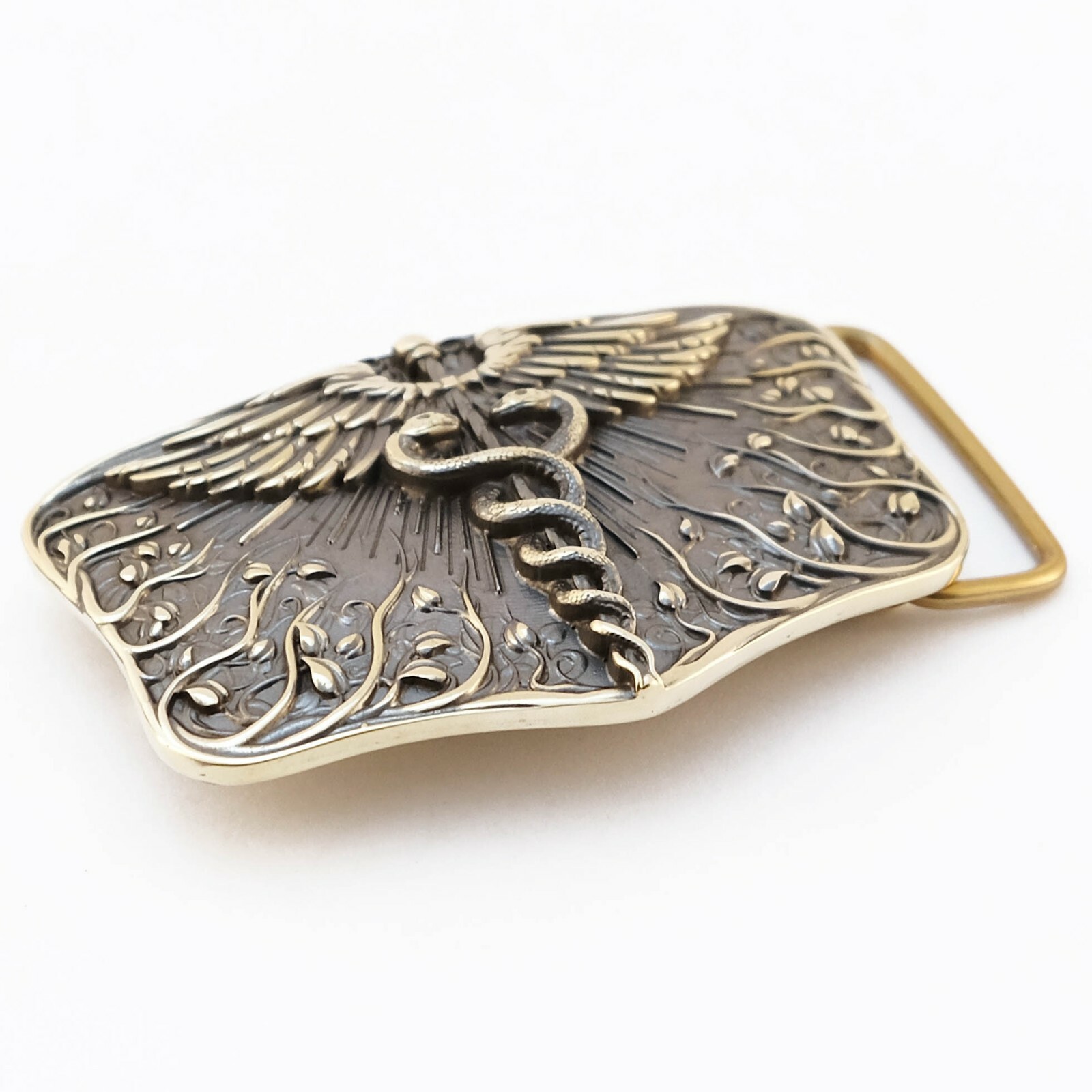 Medical brass belt buckle Caduceus, Handmade physician Medical Corps buckle