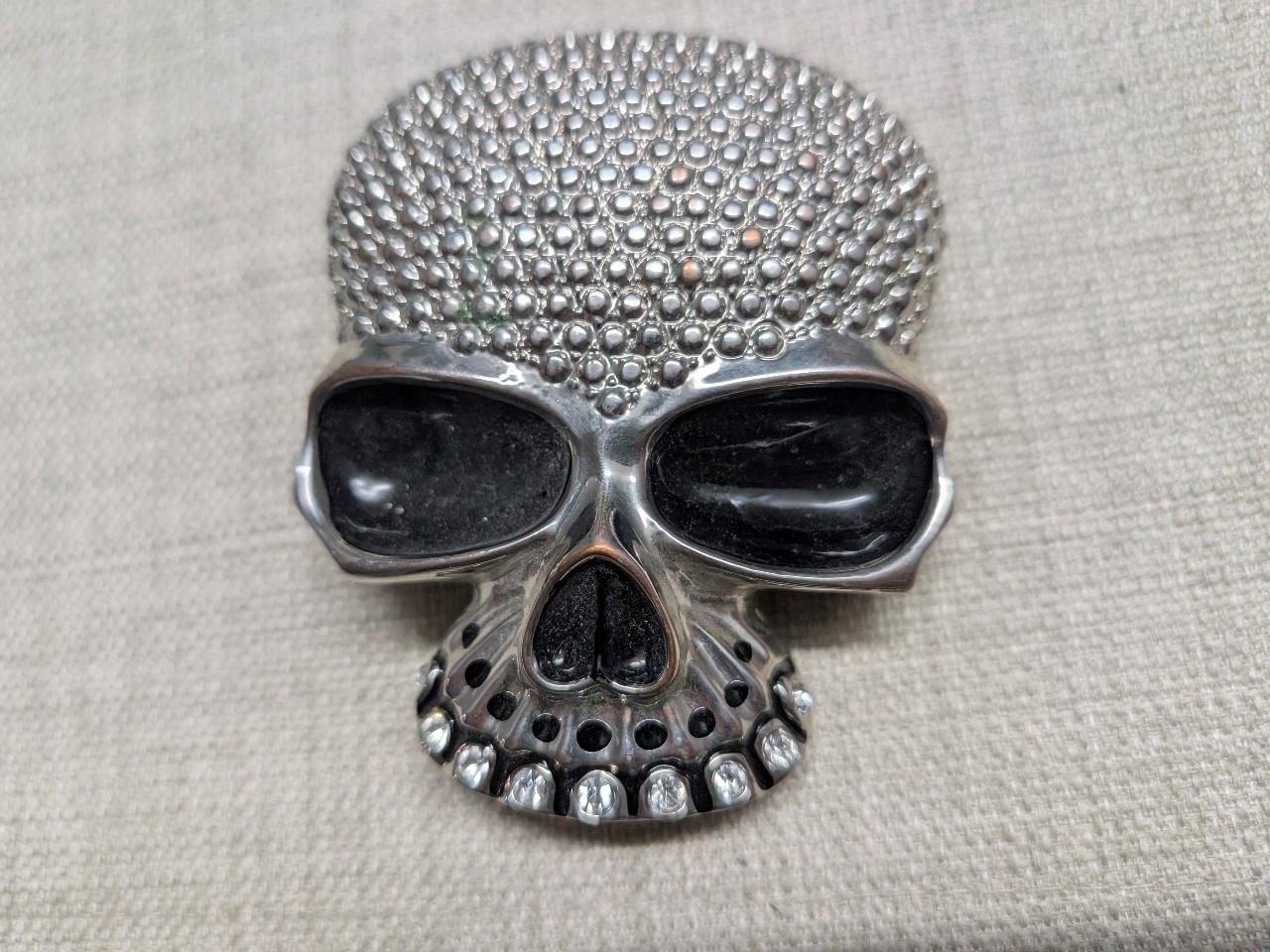 vintage Y2K belt buckle SKULL chrome metal STUDDED skeleton PUNK tripp hot topic