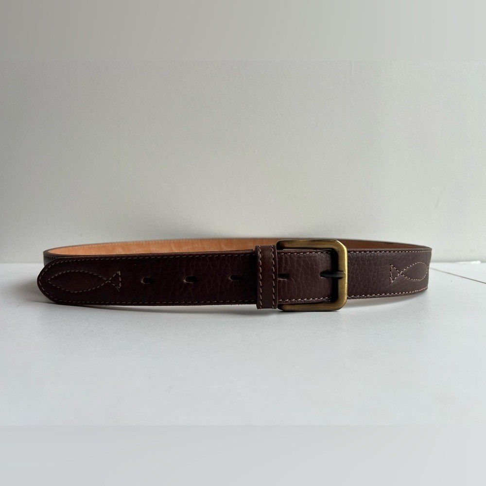 Brown Buffalo Leather Belt Cuero de Búfalo Brass Buckle Size 110 /47.5&Prime; x 1-3/8&Prime;