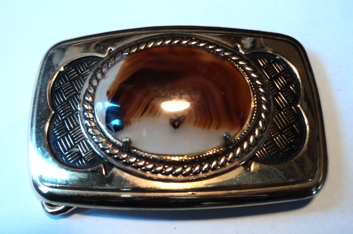 Vintage Western Cowboy Belt Buckle Polished Stone Inlay for 1.5&Prime; wide belt