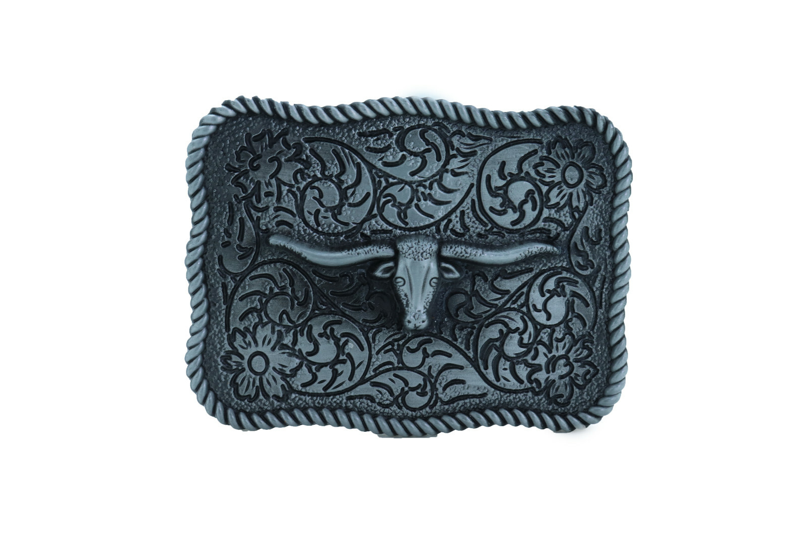 Men Buckle Silver Metal Bull Square Western Cowboy Casual Texas Long Horn Cow TX