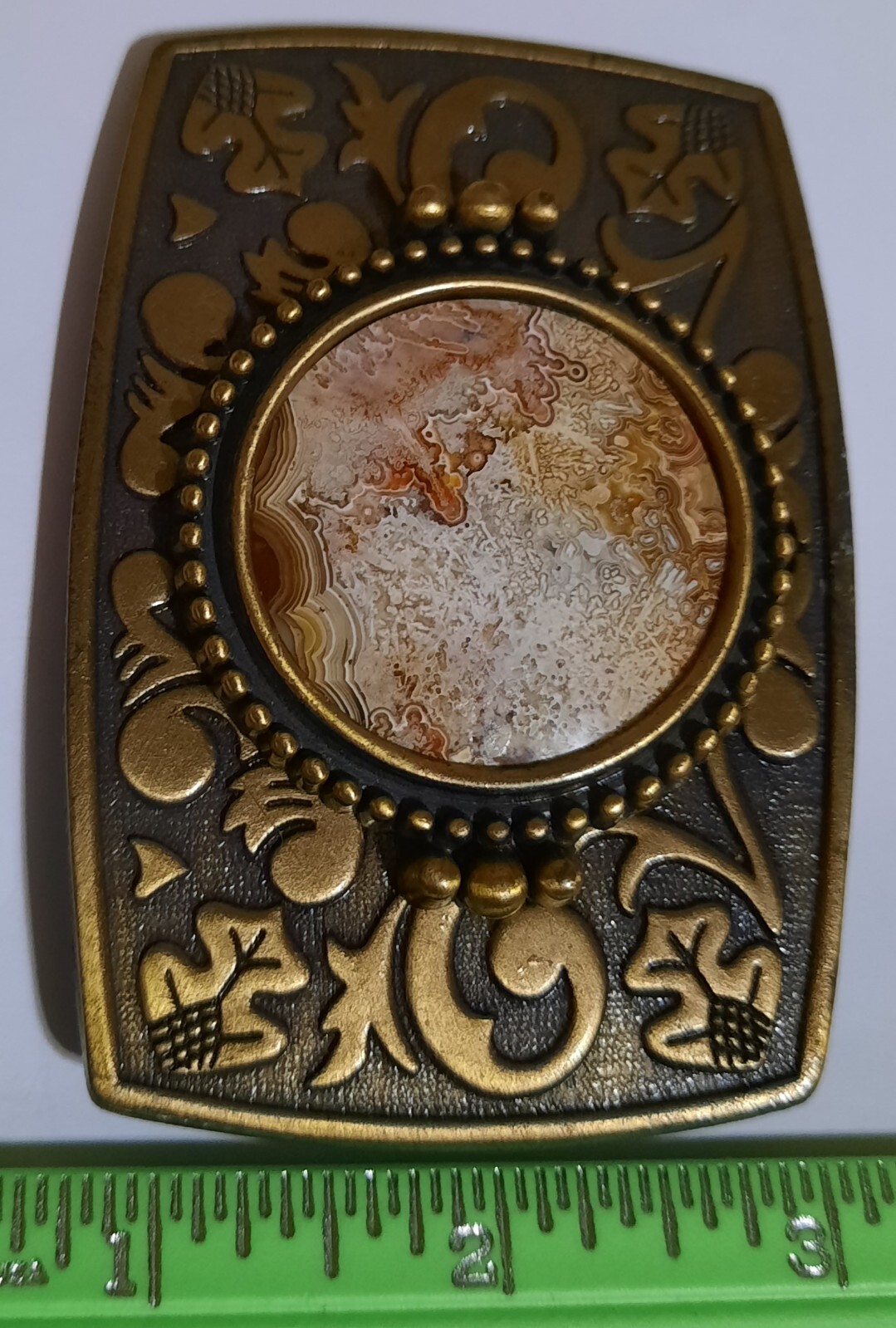 Vintage Belt Buckle Natural PolishedCrazy Lace Agate Stone Center Quality Piece!
