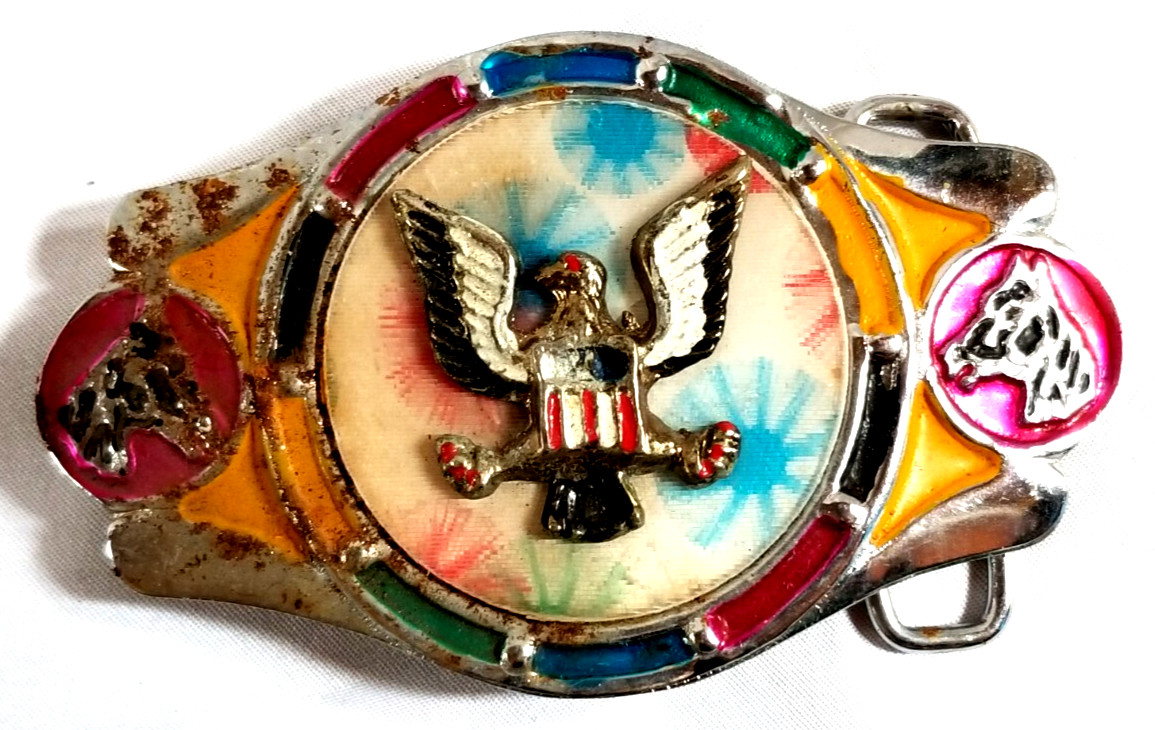 VTG 1970&rsquo;s Imperial Hebillas Belt Buckle Mexico Western Eagle Rainbow Horses