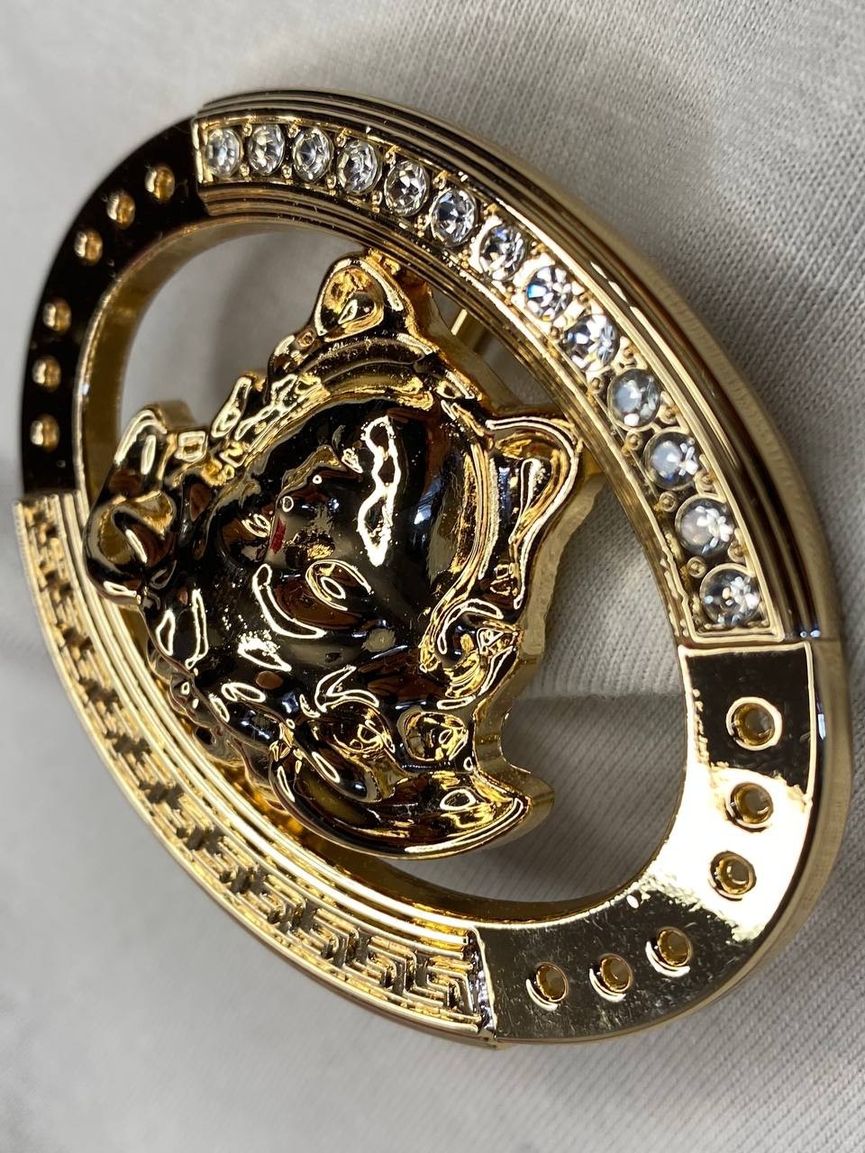 Gold Medusa Head Belt Buckle Greek Key Crystal Oval