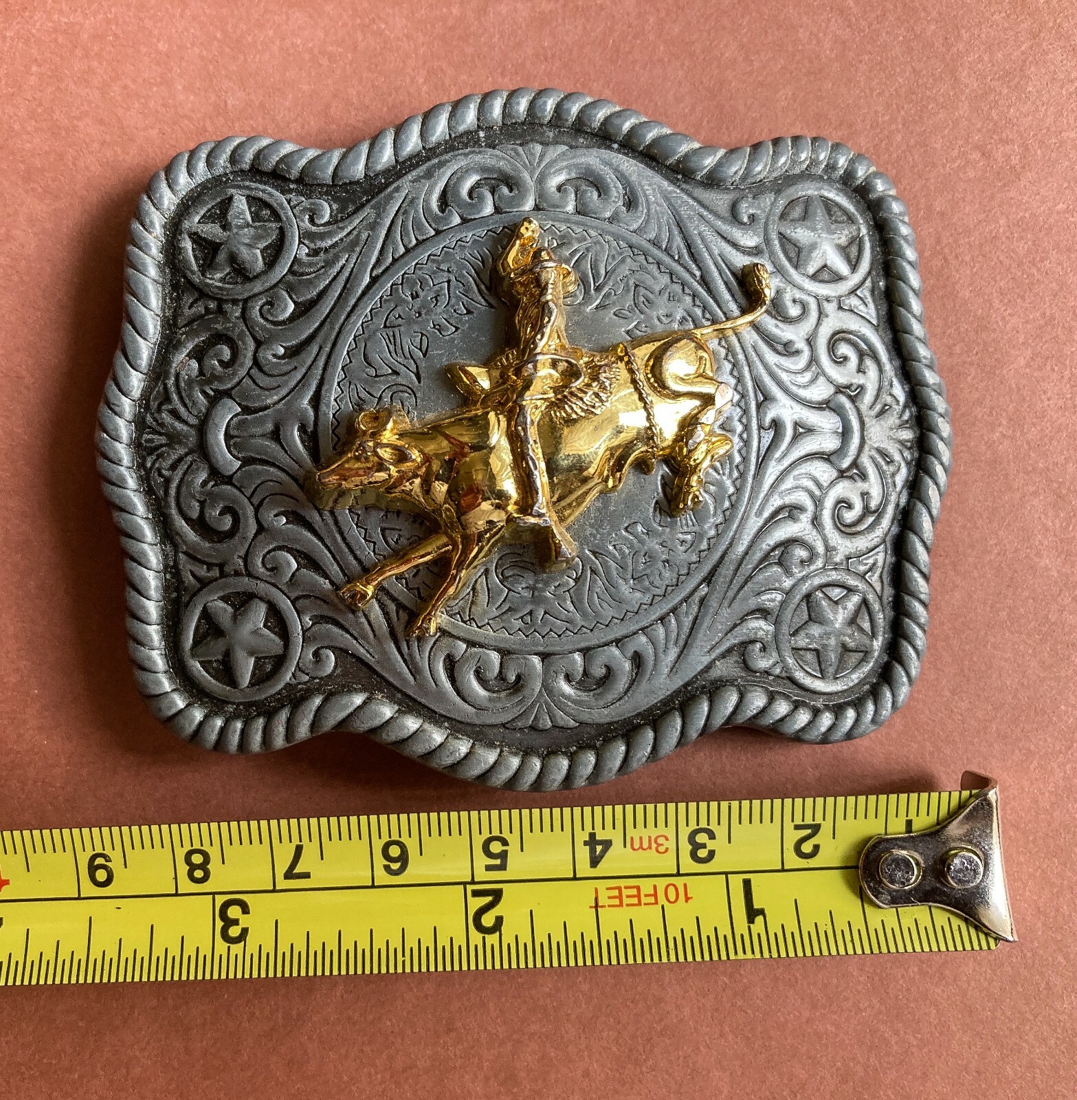 Belt Buckle with Gold Plated Bronco.
