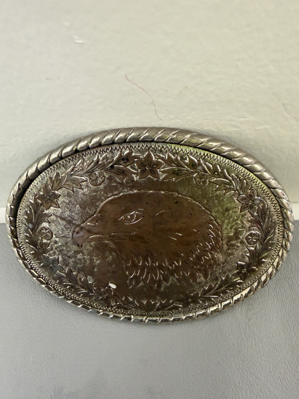 Belt Buckle – Oval Shaped With Engraved Eagled – Made in USA