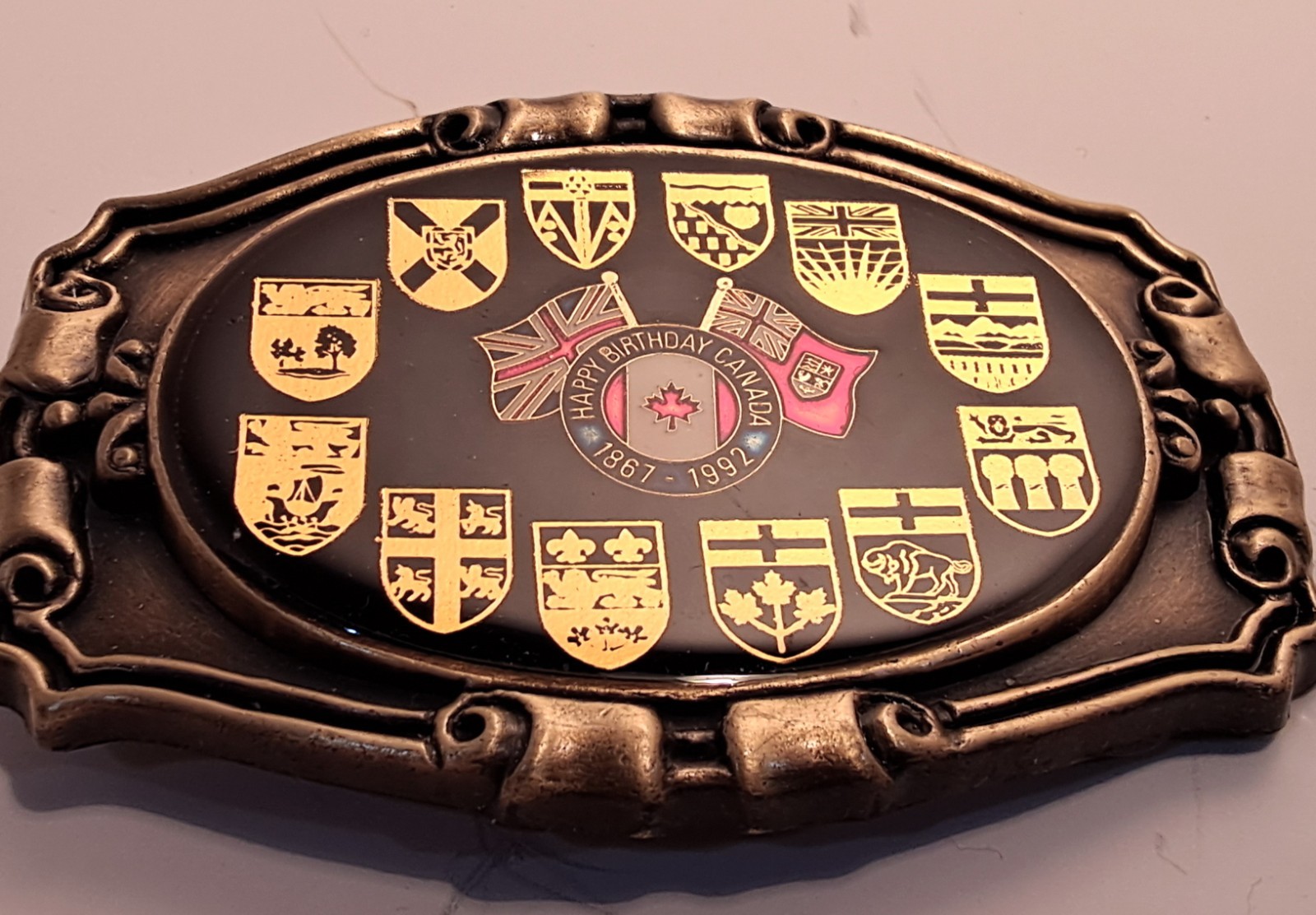 Canada 125th Anniversary 1867-1992 all Provinces, Territories Belt Buckle