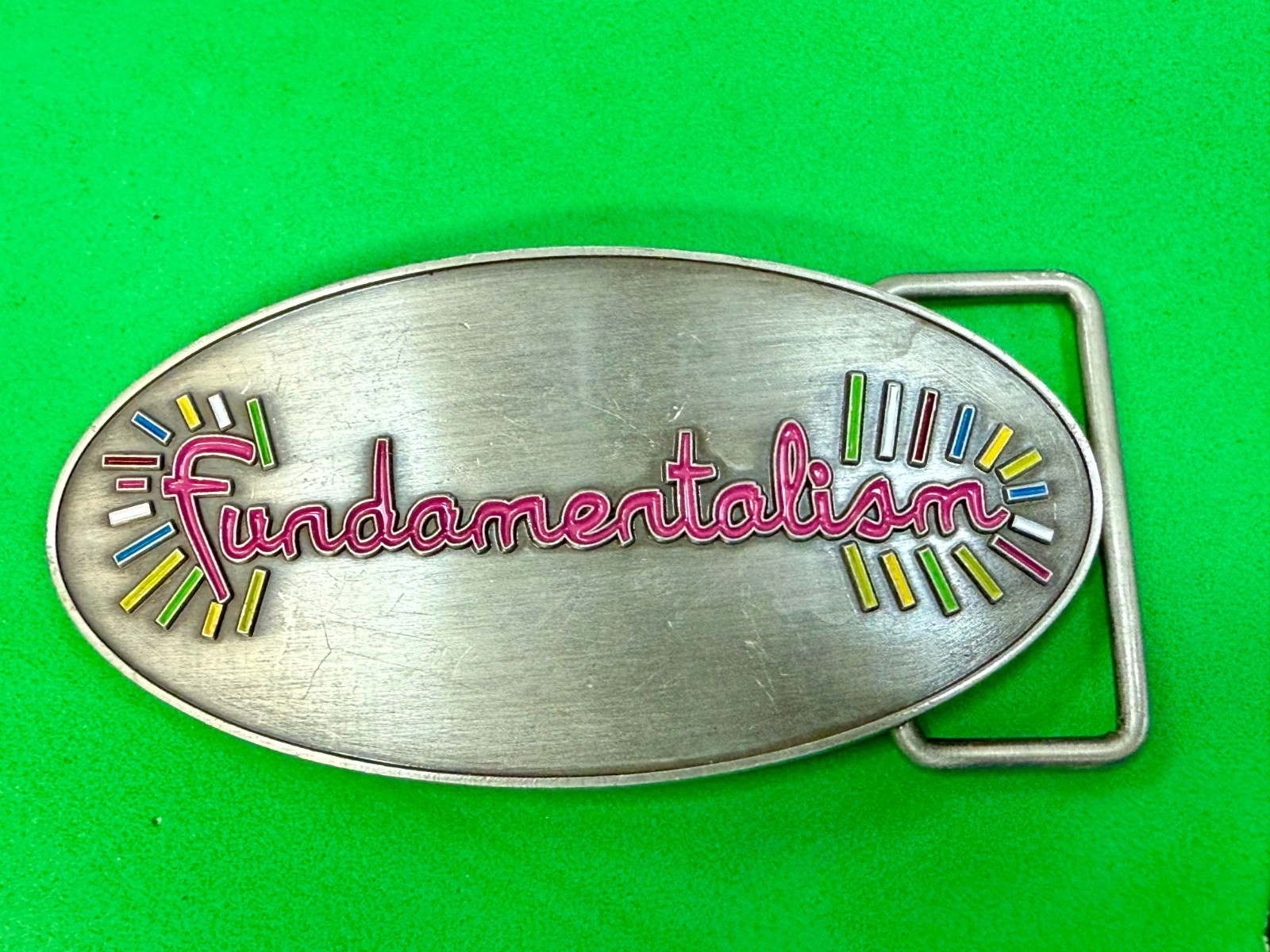 Custom Fundamentalism Spelled Out Statement Silver Color 4&Prime; Wide Belt Buckle