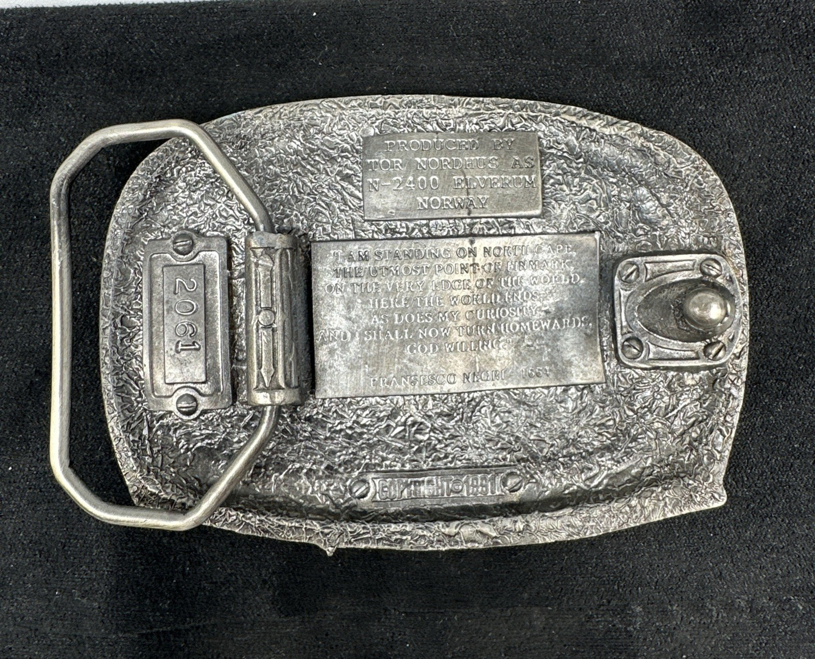 Vtg Tor Nordhus Belt Buckle North Cape Viking Ship Land Midnight Sun Norway &rsquo;91