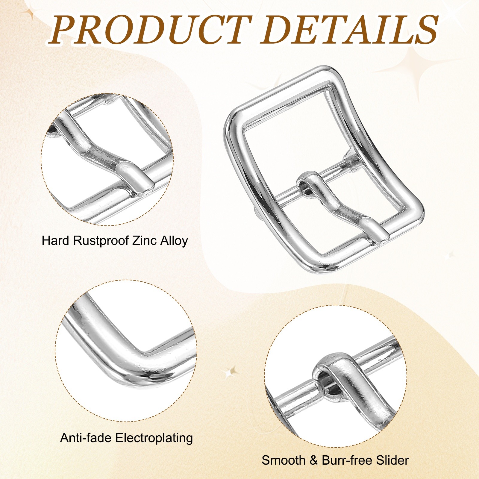 4Pcs Single Prong Belt Buckle 0.75&Prime; ID Curved Bow Buckle for Belt, Silver