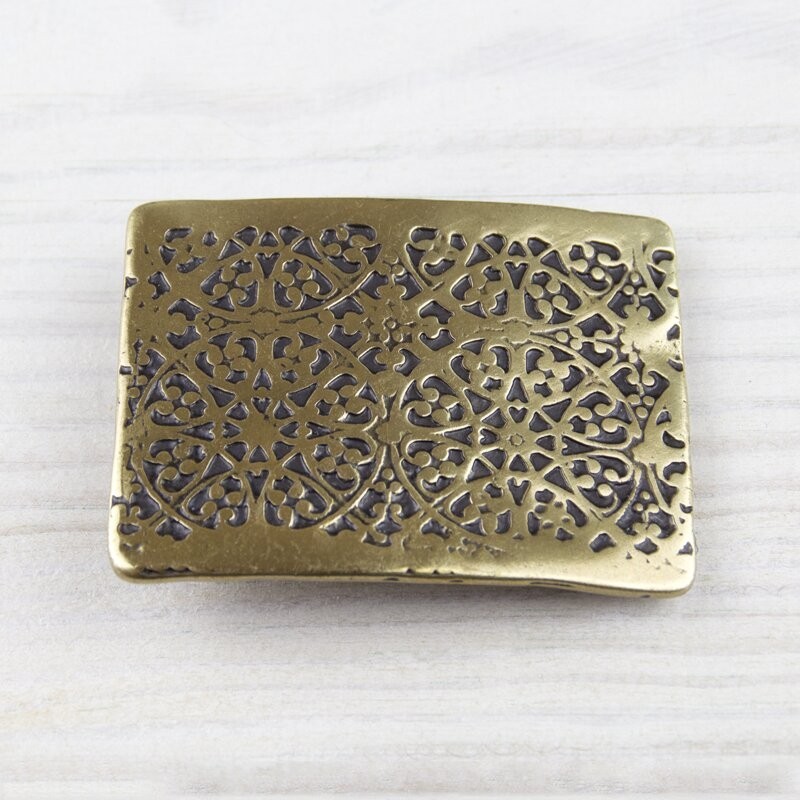 Antique Bronze Belt Buckle Oriental Floral Classic Metal Design