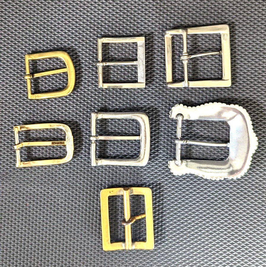 Lot of 7 Brass and Silver Metal Belt Buckle Square / Western