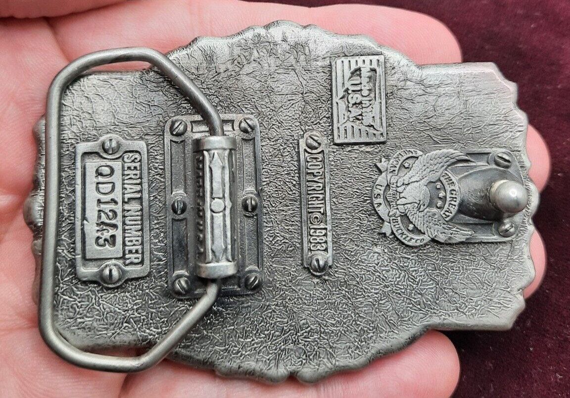 Vintage Open Wing Bikers Eagle Enameled Belt Buckle Scrolled background , 1983