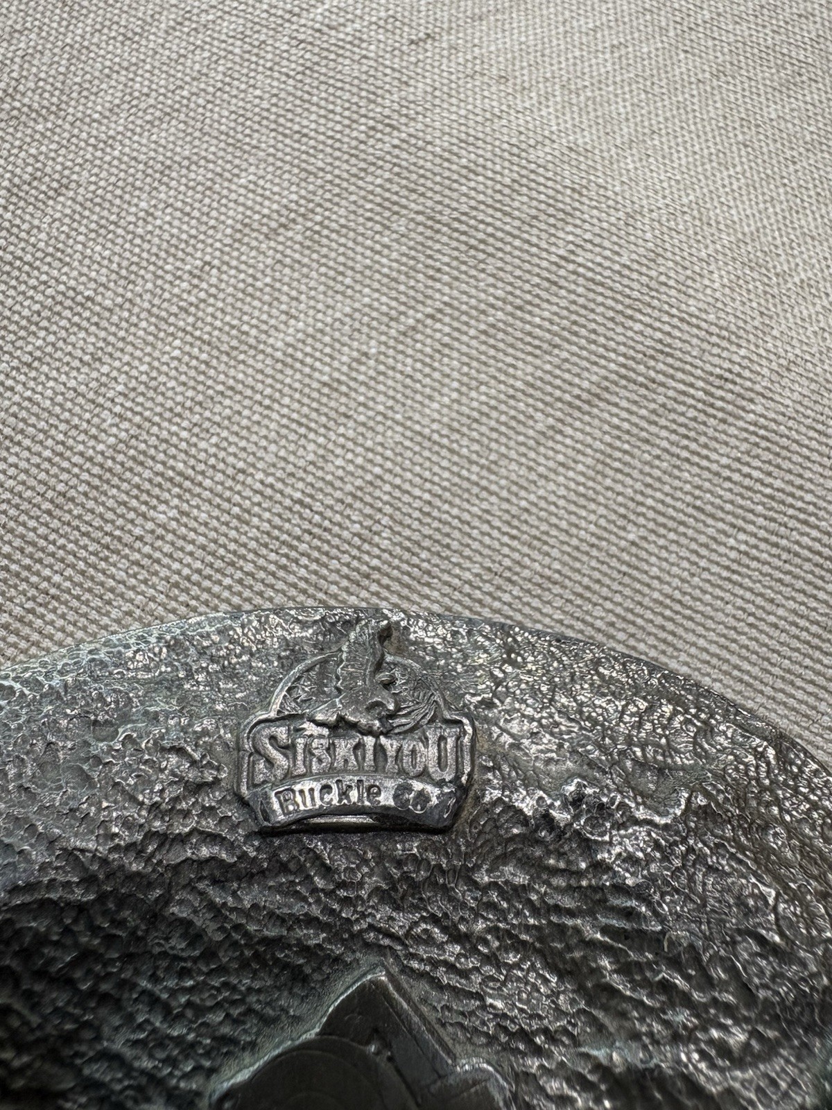 1991 Vintage Pewter Belt Buckle Carpenter Woodwork Saw Blade Pattern