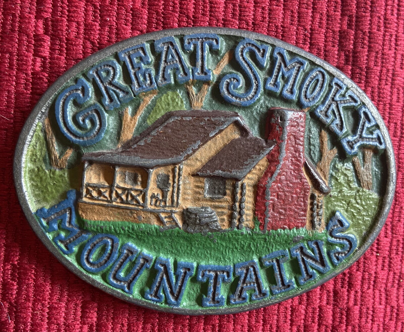 GREAT SMOKY MOUNTAINS DIX LEATHER VINTAGE BELT BUCKLE TENNESSEE NORTH CAROLINA
