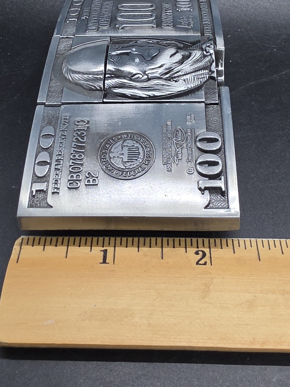 $100 Bill Benjamin Franklin Belt Buckle Combo With Hidden Flip Top Lighter New