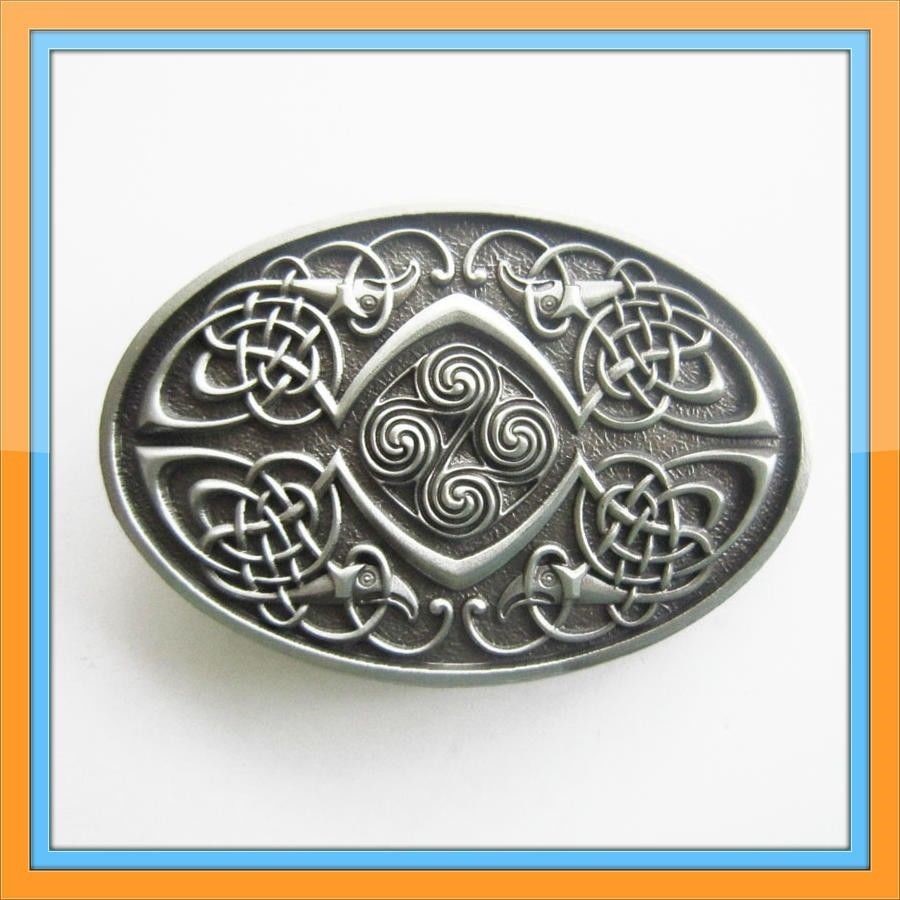 OVAL IRISH CELTIC KNOTS SILVER MEDIEVAL BELT BUCKLE