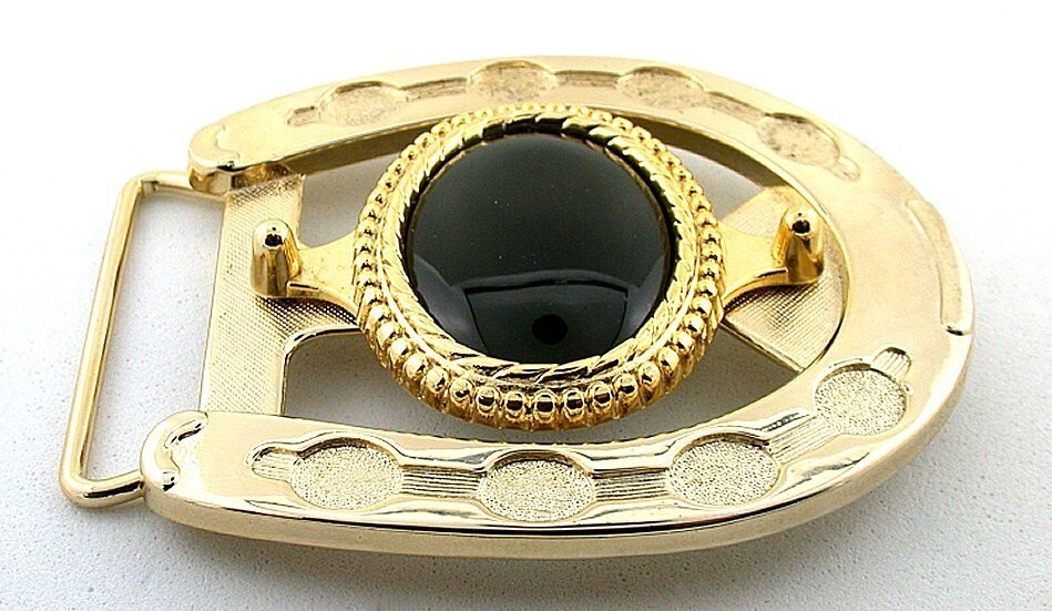 Natural Black 40×30 Onyx Western Horseshoe Belt Buckle EPBB99