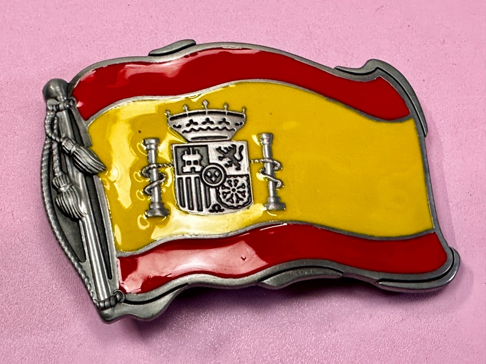 Spain Spanish Madrid Barcelona Flags Enameled Figural Patriotic Belt Buckles