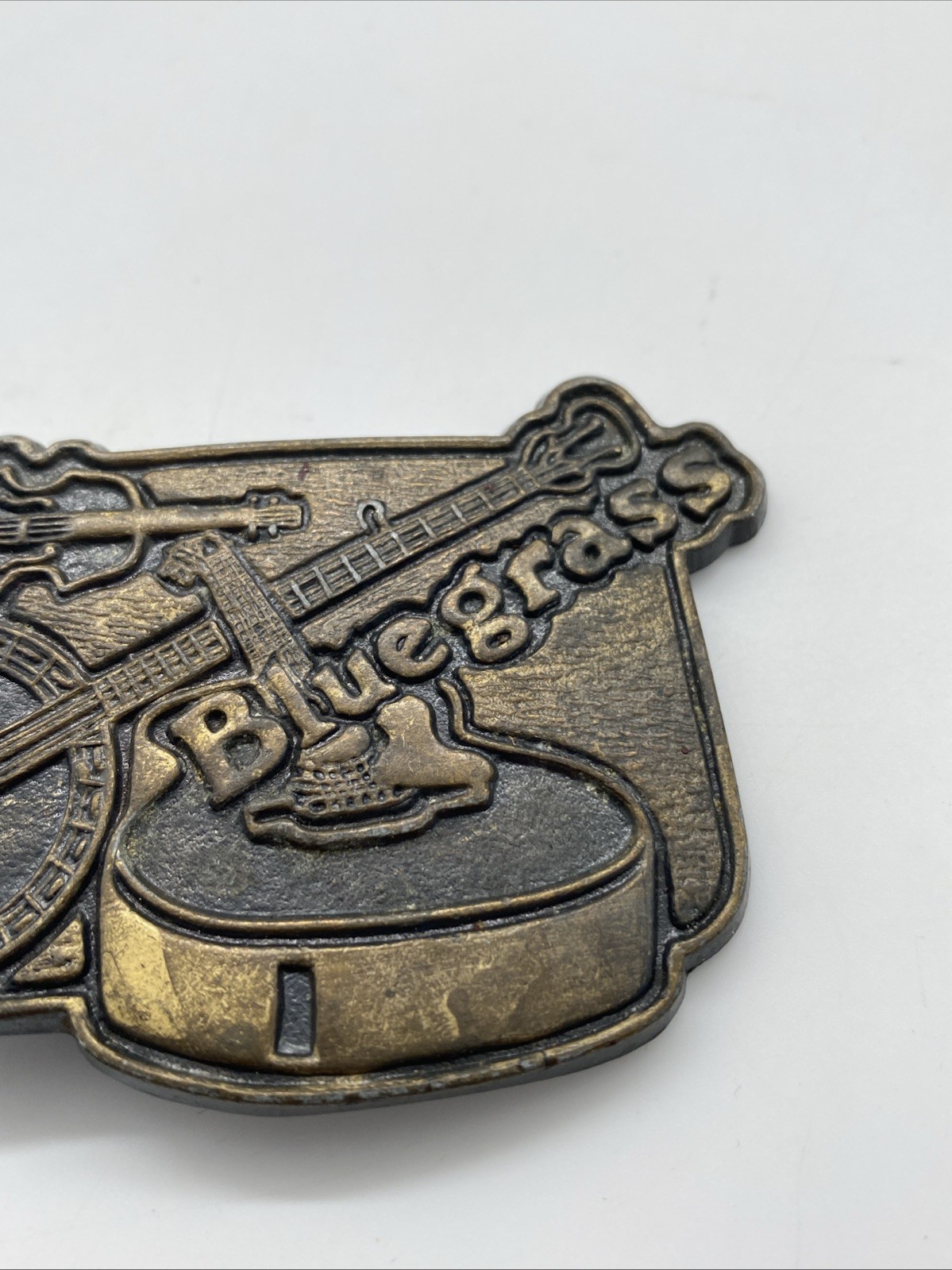 Bluegrass Music Guitar Banjo Fiddle 3D Belt Buckle Brass Music 3×2.5 Hillbilly *