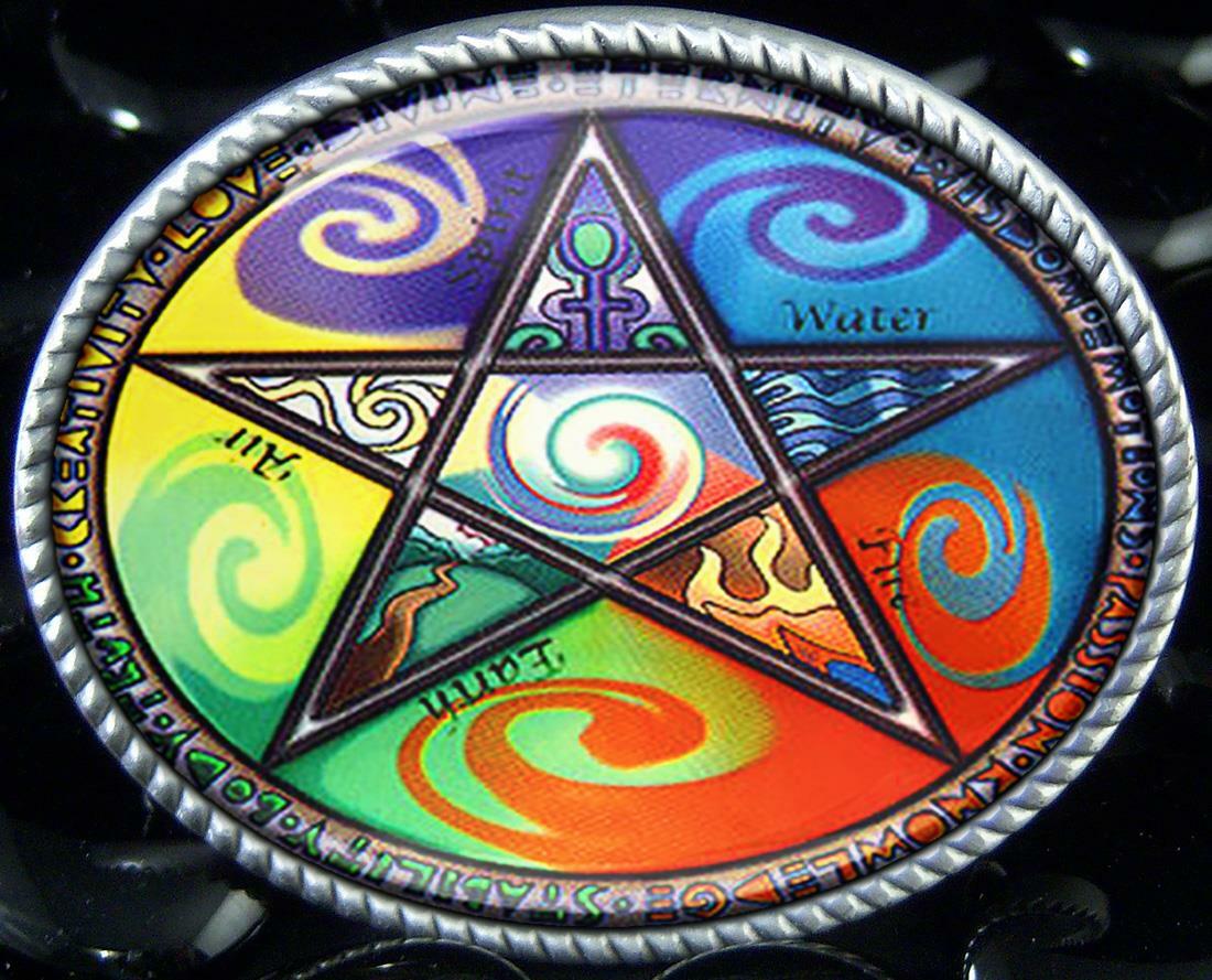 Wiccan Pentagram Belt Buckle – Natures Elements Men Women Handmade Buckle