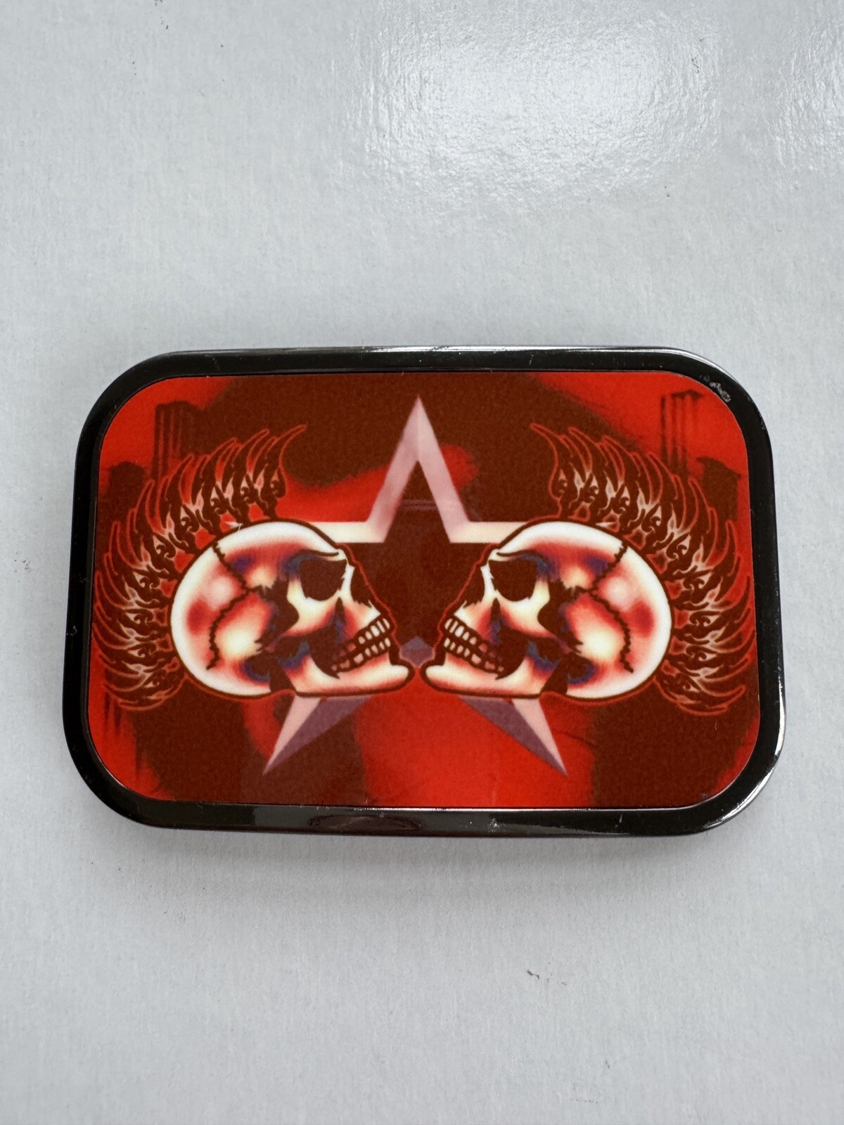 Closeout! Two Skull Solid Metal Belt Buckle Red Acrylic Fashion Punk