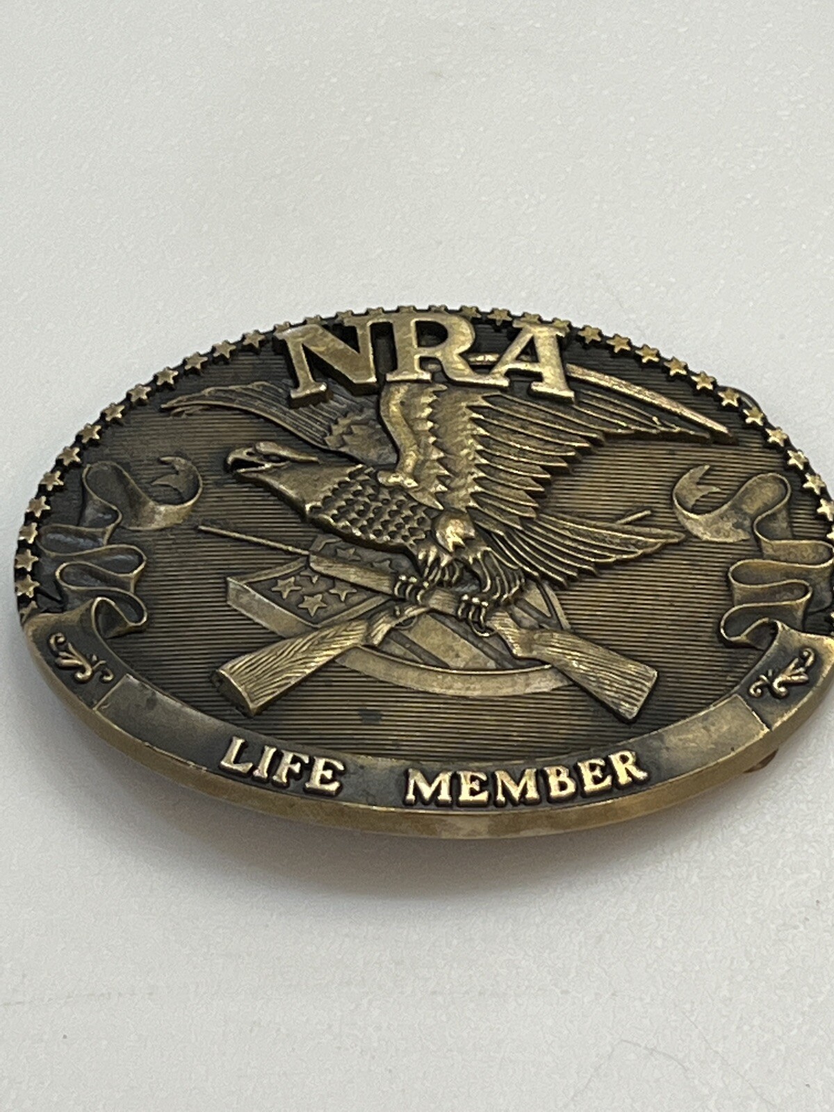 NRA LIFE MEMBER 1985 COLLECTOR&rsquo;S EDIT. SOLID BRASS BUCKLE ~ THE NORMAN FOUNDRY