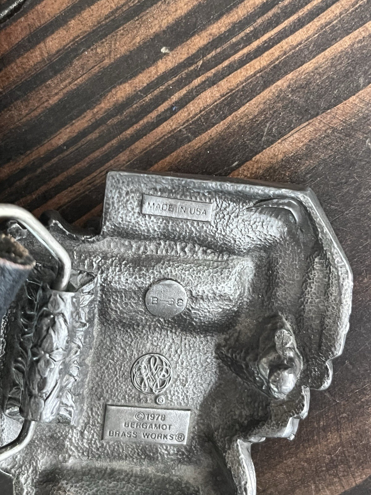 BERGAMOT BRASS WORKS B-38 BELT BUCKLE Vintage 1978 USA Semi Truck Big Rig Pewter