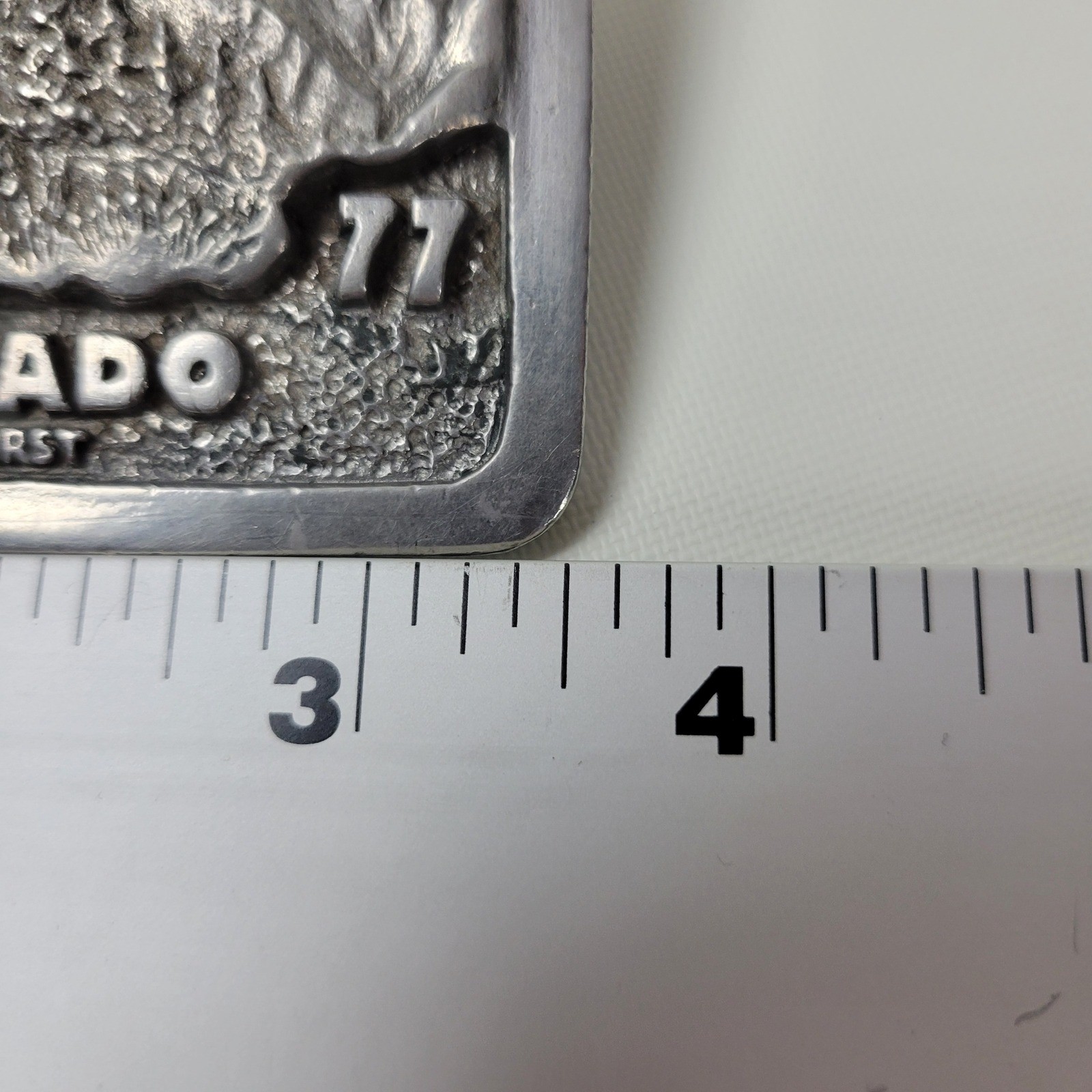 Vintage 1977 Climax Colorado Safety First Mining Belt Buckle Silver Tone Metal
