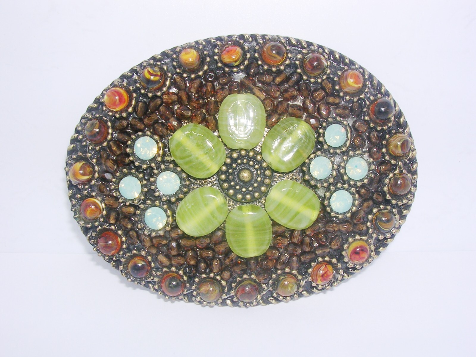 Belt Buckle Western Style Multi Color Beads Brass Finish