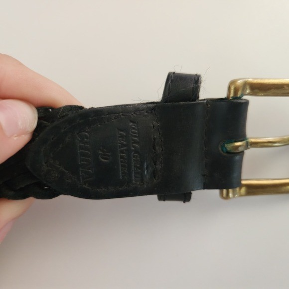 Mens Black Braided Leather Belt Size 40 Full Grain Brass Buckle Woven Dress